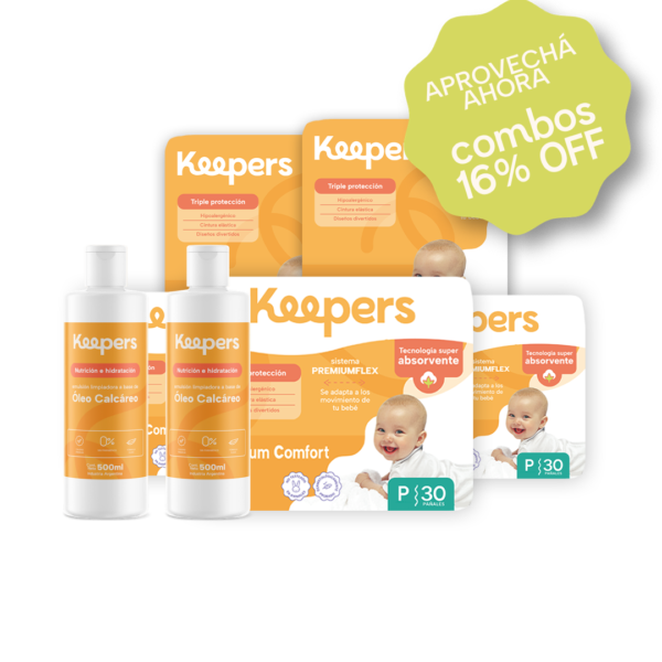 Súper Combo Mensual de 150 pañales Talle P + 2 Óleos Calcáreos Premium