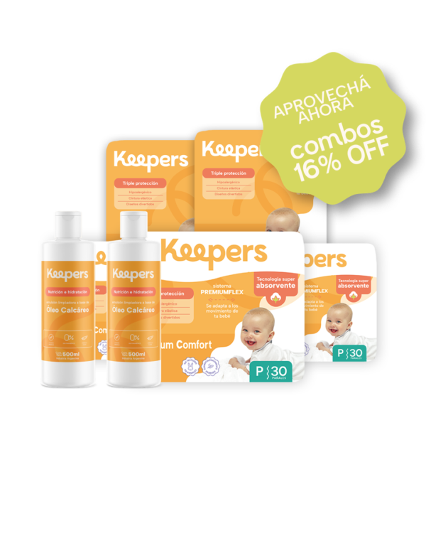 Súper Combo Mensual de 150 pañales Talle P + 2 Óleos Calcáreos Premium