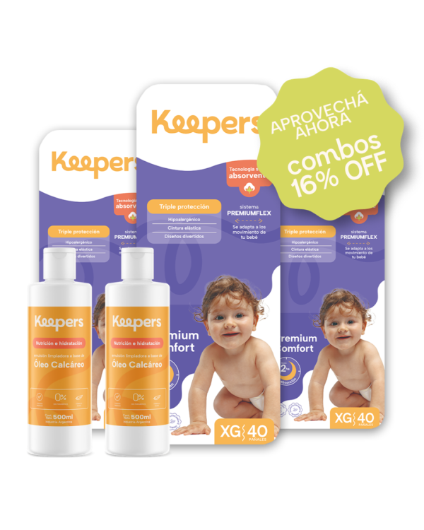 Súper Combo Mensual de 120 pañales Talle XG + 2 Óleos Calcáreos Premium