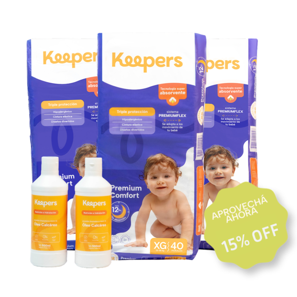 Súper Combo Mensual de 120 pañales Talle XG + 2 Óleos Calcáreos Premium