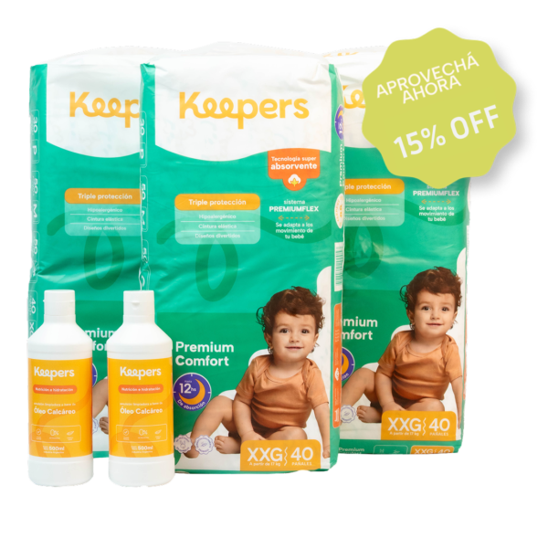 Súper Combo Mensual de 120 pañales Talle XXG + 2 Óleos Calcáreos Premium